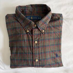 Polo Ralph Lauren Tartan Multicolor Plaid Button-Down Shirt Red Gold Green Blue